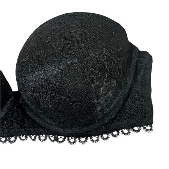 Victoria’s Secret Strapless Bra Womens 36C Black Lace Push Up Floral Romantic - Picture 2 of 4